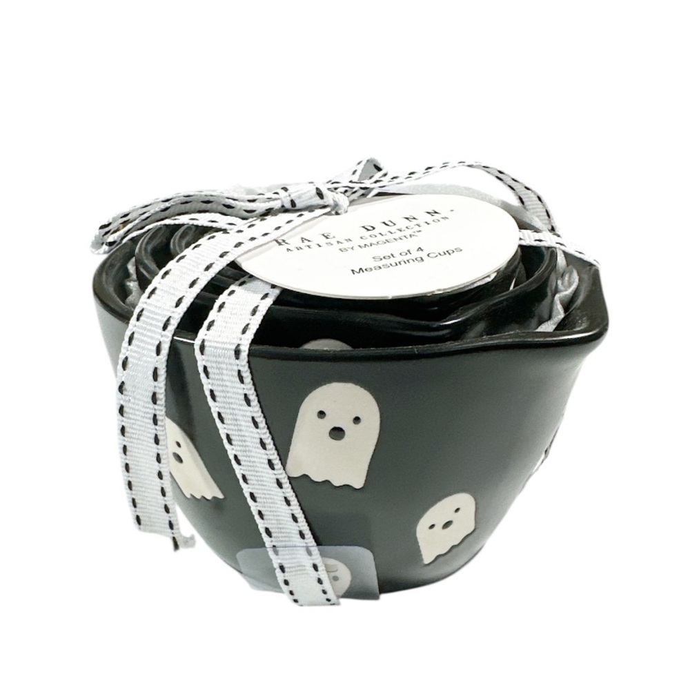 NEW Rae Dunn HALLOWEEN GHOST MEASURING CUP Set/4 - Black